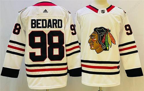 Men’s Chicago Blackhawks #98 Connor Bedard White Black Stitched Jersey