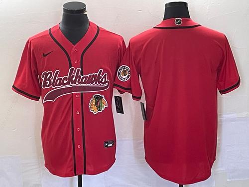 Men’s Chicago Blackhawks Blank Red Cool Base Stitched Baseball Jersey