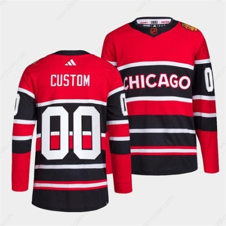 Men’s Chicago Blackhawks Custom Red Black 2022 Reverse Retro Stitched Jersey