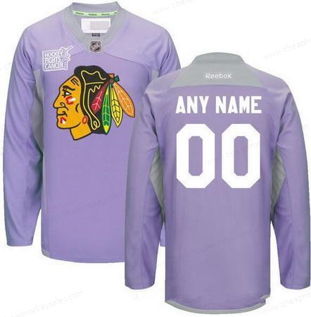 Men’s Chicago Blackhawks Purple Pink Custom Reebok Hockey Fights Cancer Practice Jersey