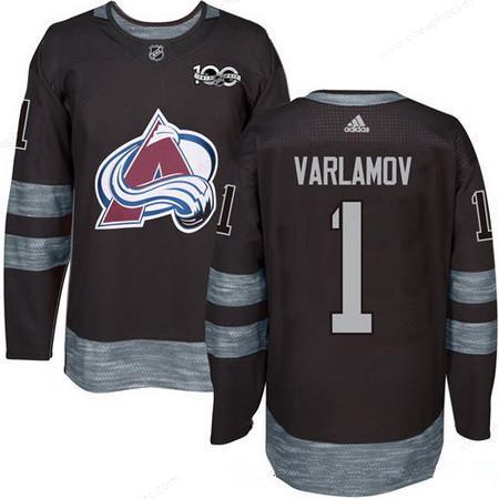 Men’s Colorado Avalanche #1 Semyon Varlamov Black 100Th Anniversary Stitched NHL 2017 Adidas Hockey Jersey