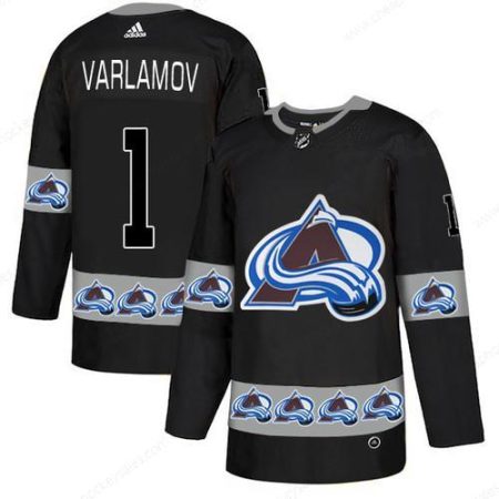 Men’s Colorado Avalanche #1 Semyon Varlamov Black Team Logos Fashion Adidas Jersey