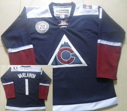 Men’s Colorado Avalanche #1 Semyon Varlamov Reebok Navy Blue 20Th Alternate Premier Jersey