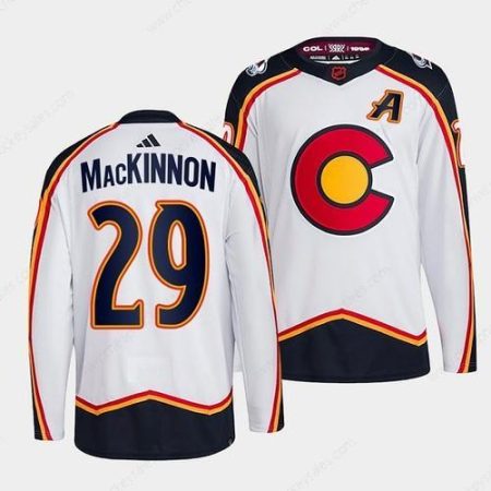 Men’s Colorado Avalanche #29 Nathan Mackinnon White 2022-23 Reverse Retro Stitched Jersey