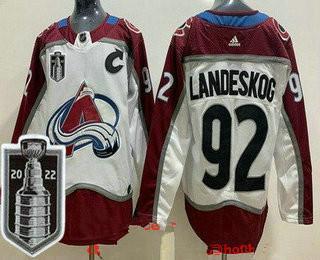 Men’s Colorado Avalanche #92 Gabriel Landeskog White 2022 Stanley Cup Stitched Jersey