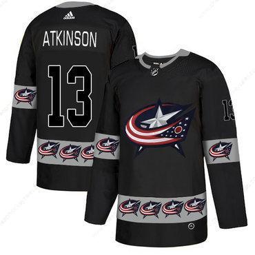 Men’s Columbus Blue Jackets #13 Cam Atkinson Black Team Logos Fashion Adidas Jersey