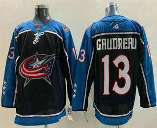 Men’s Columbus Blue Jackets #13 Johnny Gaudreau Black 2022 Reverse Retro Stitched Jersey