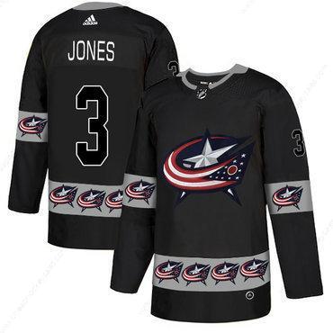 Men’s Columbus Blue Jackets #3 Seth Jones Black Team Logos Fashion Adidas Jersey