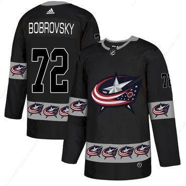 Men’s Columbus Blue Jackets #72 Sergei Bobrovsky Black Team Logos Fashion Adidas Jersey