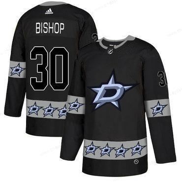 Men’s Dallas Stars #30 Ben Bishop Black Team Logos Fashion Adidas Jersey