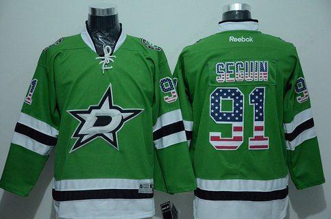 Men’s Dallas Stars #91 Tyler Seguin Green Usa Flag Hockey Jersey