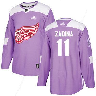 Men’s Detroit Red Wings #11 Filip Zadina Authentic Adidas Purple Cancer Practice Jersey