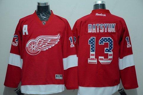 Men’s Detroit Red Wings #13 Pavel Datsyuk Red Usa Flag Hockey Jersey