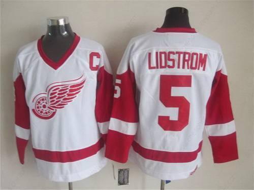 Men’s Detroit Red Wings #5 Nicklas Lidstrom White CCM Vintage Throwback Jersey