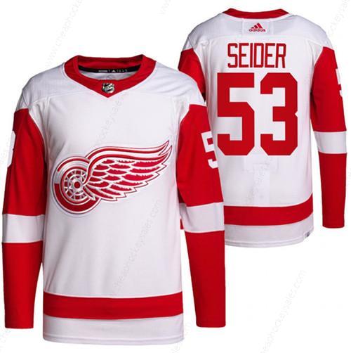 Men’s Detroit Red Wings #53 Moritz Seider White Stitched Jersey