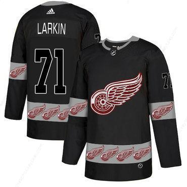 Men’s Detroit Red Wings #71 Dylan Larkin Black Team Logos Fashion Adidas Jersey