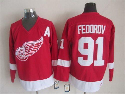 Men’s Detroit Red Wings #91 Sergei Fedorov Red CCM Vintage Throwback Jersey