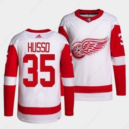 Men’s Detroit Red Wings Authentic Primegreen #35 Ville Husso White Away Jersey