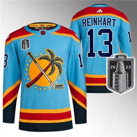 Men’s Florida Panthers #13 Sam Reinhart Blue 2023 Stanley Cup Final Reverse Retro Stitched Jersey