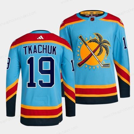 Men’s Florida Panthers #19 Matthew Tkachuk Blue 2022 Reverse Retro Stitched Jersey