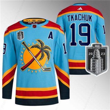 Men’s Florida Panthers #19 Matthew Tkachuk Blue 2023 Stanley Cup Final Reverse Retro Stitched Jersey