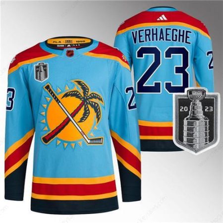 Men’s Florida Panthers #23 Carter Verhaeghe Blue 2023 Stanley Cup Final Reverse Retro Stitched Jersey