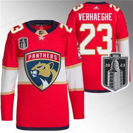 Men’s Florida Panthers #23 Carter Verhaeghe Red 2023 Stanley Cup Final Stitched Jersey