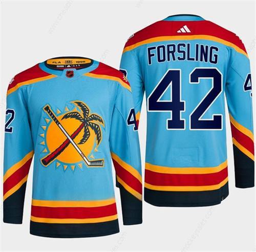 Men’s Florida Panthers #42 Gustav Forsling Blue 2022-23 Reverse Retro Stitched Jersey