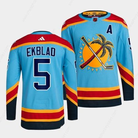 Men’s Florida Panthers #5 Aaron Ekblad Blue 2022 Reverse Retro Stitched Jersey