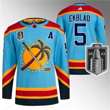 Men’s Florida Panthers #5 Aaron Ekblad Blue 2023 Stanley Cup Final Reverse Retro Stitched Jersey