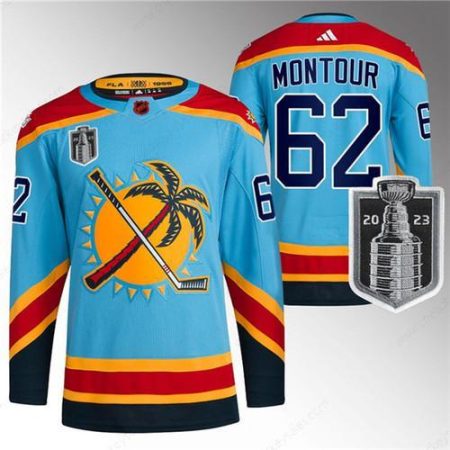 Men’s Florida Panthers #62 Brandon Montour Blue 2023 Stanley Cup Final Reverse Retro Stitched Jersey