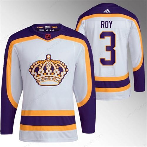 Men’s Los Angeles Kings #3 Matt Roy White 2022 Reverse Retro Stitched Jersey