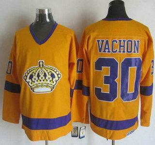 Men’s Los Angeles Kings #30 Rogie Vachon 1970-71 Yellow CCM Vintage Throwback Jersey