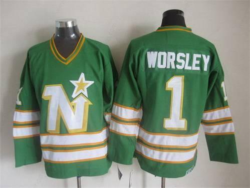 Men’s Minnesota North Stars #1 Gump Worsley 1977-78 Green CCM Vintage Throwback Jersey