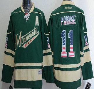 Men’s Minnesota Wild #11 Zach Parise Reebok Green Alternate NHL Usa Flag Fashion Jersey