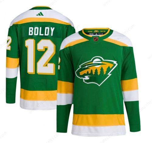 Men’s Minnesota Wild #12 Matt Boldy Green 2022-23 Reverse Retro Stitched Jersey