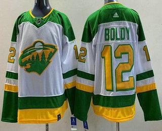 Men’s Minnesota Wild #12 Matt Boldy White 2021 Reverse Retro Authentic Jersey