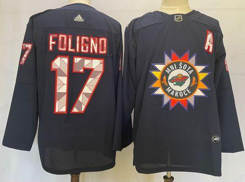 Men’s Minnesota Wild #17 Marcus Foligno 2022 Navy Native American Heritage Day Stitched Jersey