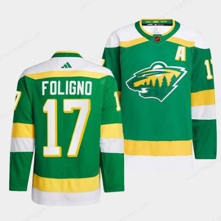 Men’s Minnesota Wild #17 Marcus Foligno Green 2022-23 Reverse Retro Stitched Jersey