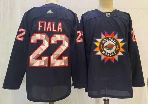 Men’s Minnesota Wild #22 Kevin Fiala 2022 Navy Native American Heritage Day Stitched Jersey