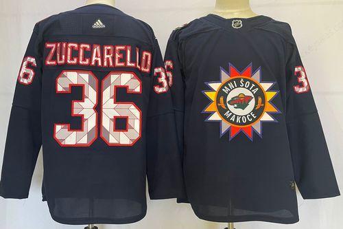 Men’s Minnesota Wild #36 Mats Zuccarello 2022 Navy Native American Heritage Day Stitched Jersey