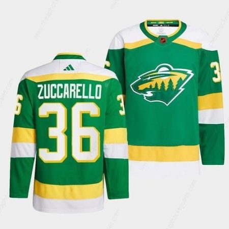 Men’s Minnesota Wild #36 Mats Zuccarello Green 2022-23 Reverse Retro Stitched Jersey