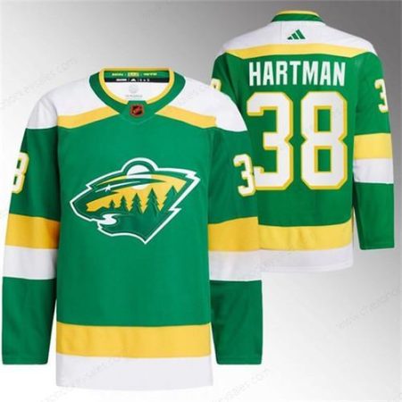 Men’s Minnesota Wild #38 Ryan Hartman Green 2022-23 Reverse Retro Stitched Jersey