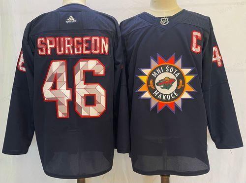 Men’s Minnesota Wild #46 Jared Spurgeon 2022 Navy Native American Heritage Day Stitched Jersey