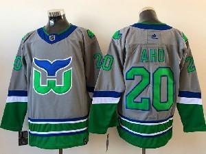 Men’s NHL Hartford Whalers #20 Aho Gray 2021 Reverse Retro Alternate Adidas Jersey