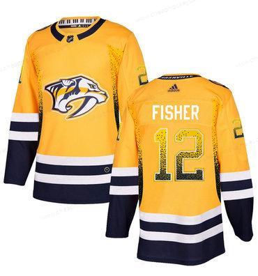 Men’s Nashville Predators #12 Mike Fisher Gold Drift Fashion Adidas Jersey