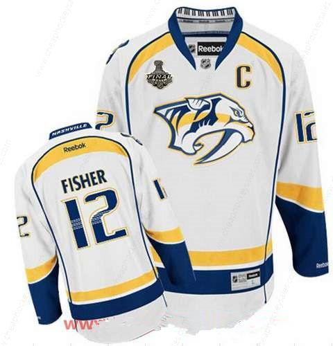 Men’s Nashville Predators #12 Mike Fisher White 2017 Stanley Cup Finals C Patch Stitched NHL Reebok Hockey Jersey