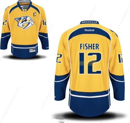 Men’s Nashville Predators #12 Mike Fisher Yellow Home C Patch Stitched NHL Reebok Hockey Jersey