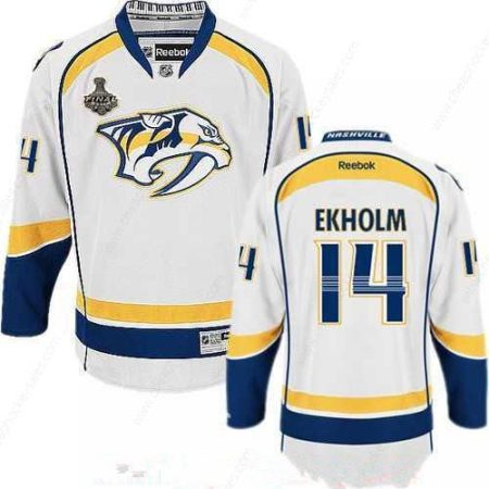 Men’s Nashville Predators #14 Mattias Ekholm White 2017 Stanley Cup Finals Patch Stitched NHL Reebok Hockey Jersey