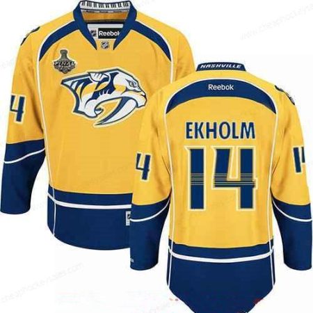 Men’s Nashville Predators #14 Mattias Ekholm Yellow 2017 Stanley Cup Finals Patch Stitched NHL Reebok Hockey Jersey